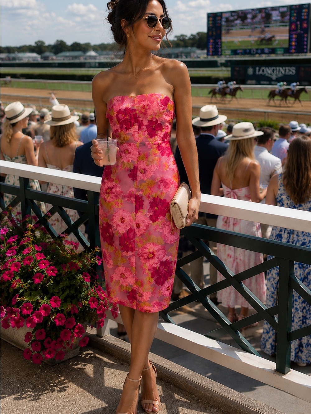 Lulus Pink Floral Jacquard Strapless Midi Dress NWT